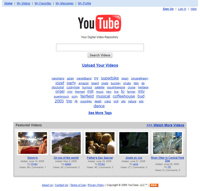 YouTube home page in 2005